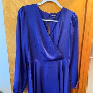 Long Sleeve Express Silky faux Wrap Blue Dress